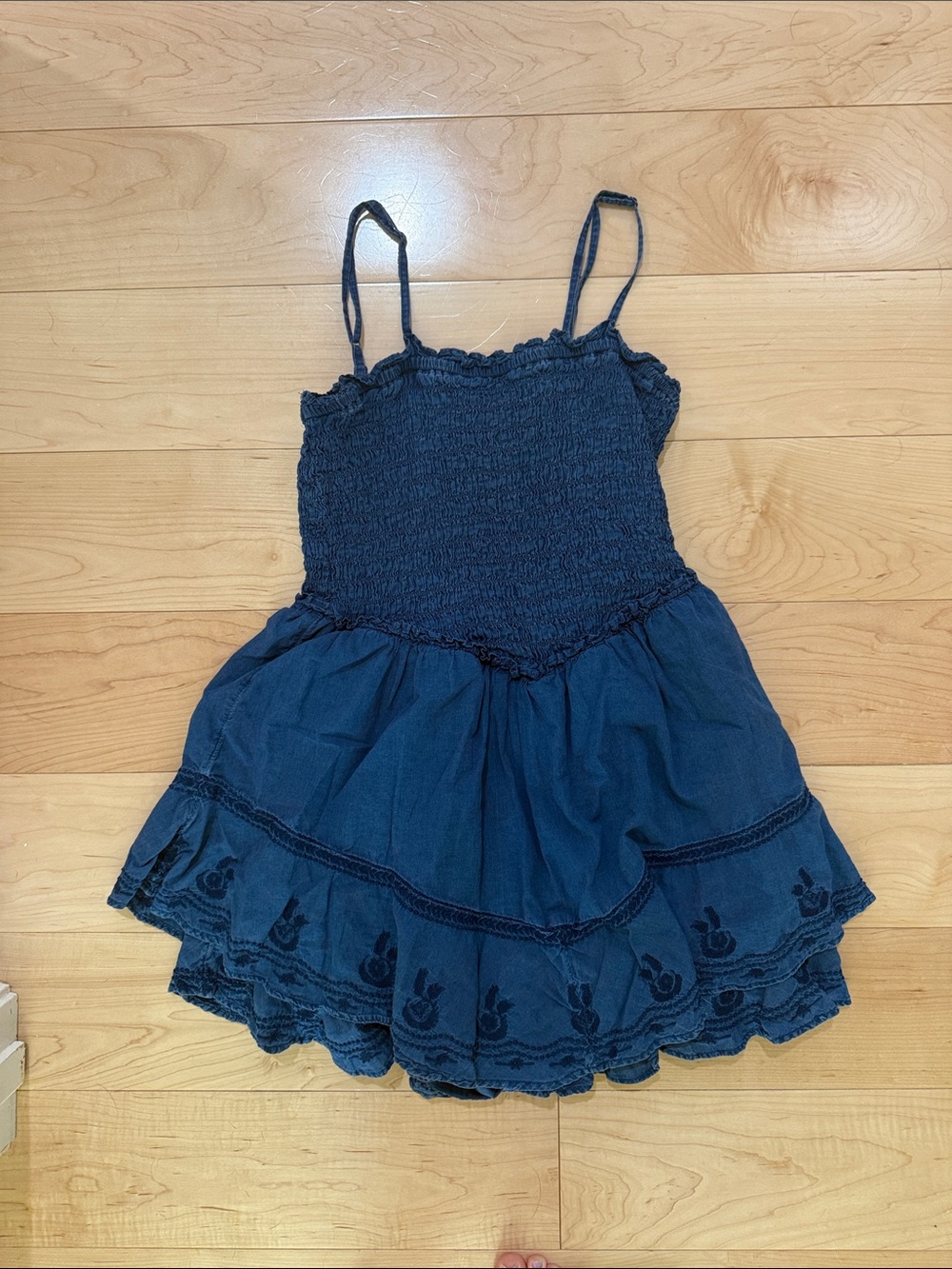 Smocked Tiered Romper Sundress in Deep Navy